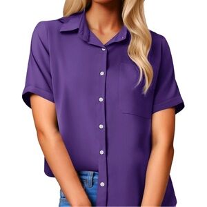 Nexx Women's 100% Silk Purple Button Down Shirt Size 1X